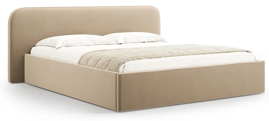 Szürkésbarna kárpitozott ágyneműtartós franciaágy ágyráccsal 200x200 cm Elizabeth – Micadoni