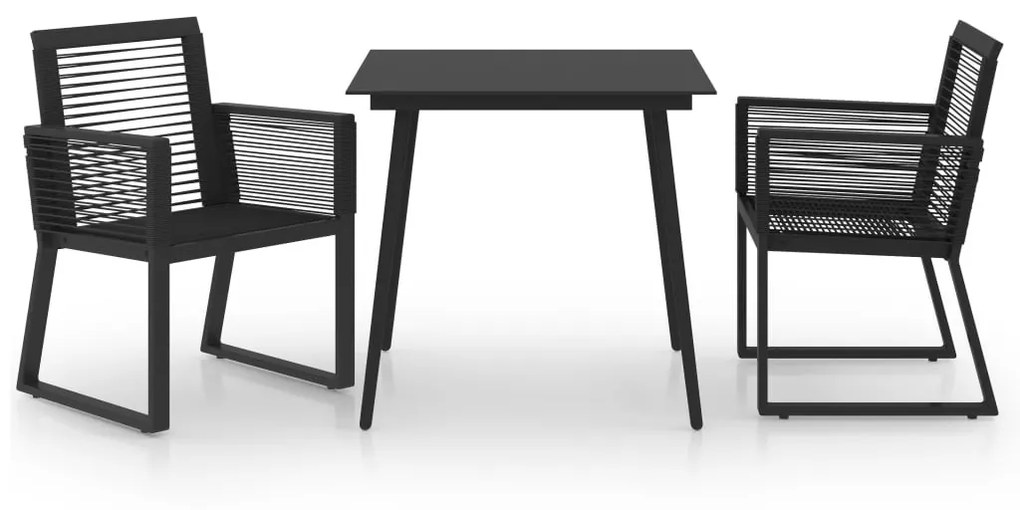 3 részes fekete PVC rattan kültéri étkezőgarnitúra