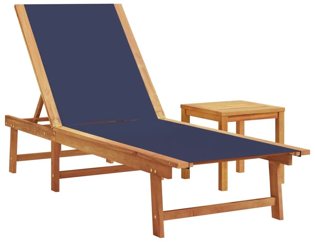 Kék tömör akácfa és textilén napozóágy asztallal