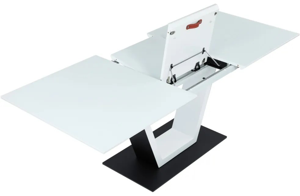 Masă extensibilă 160+50x80x76.5, alb mat, sticlă securizată