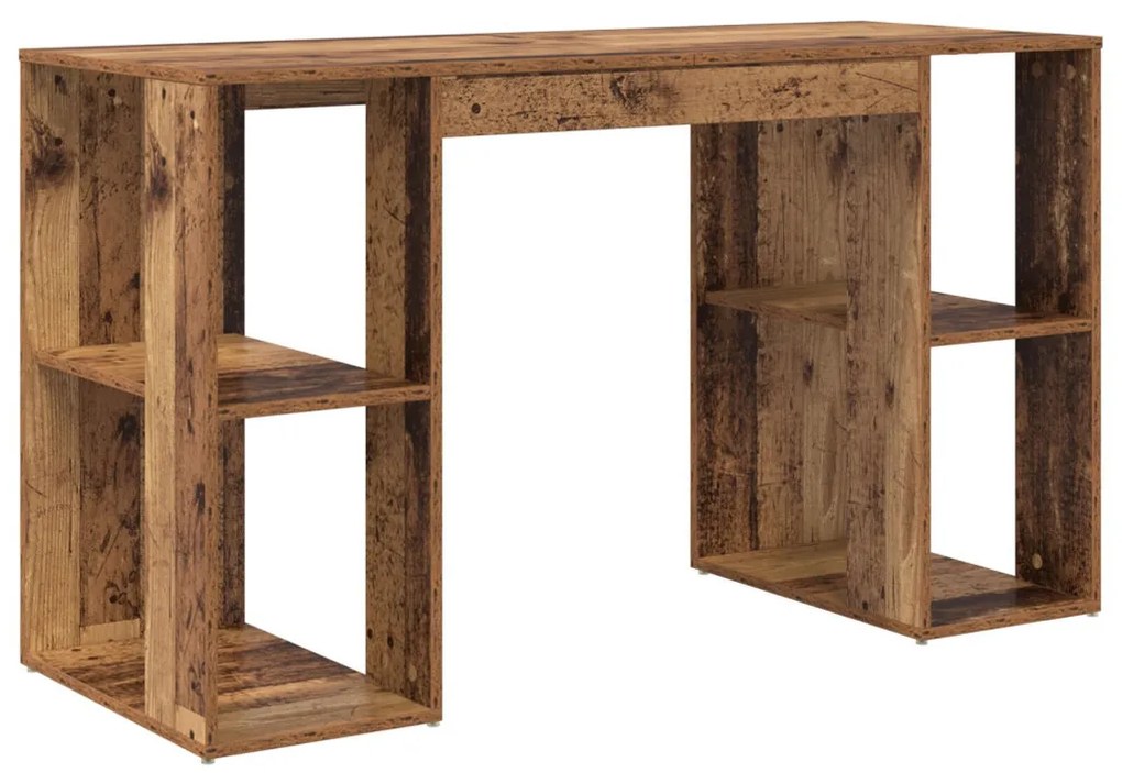 vidaXL Asztal polcokkal tárolóval Öreg fa 130 x 50.5 x 75 cm Faanyag