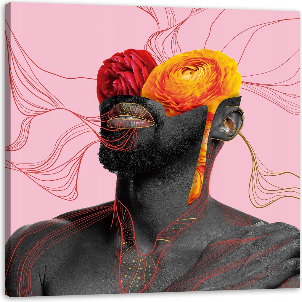 Vászonkép Fekete Férfi Virágok Természet 80X80 cm Ajándéknak is tökéletes