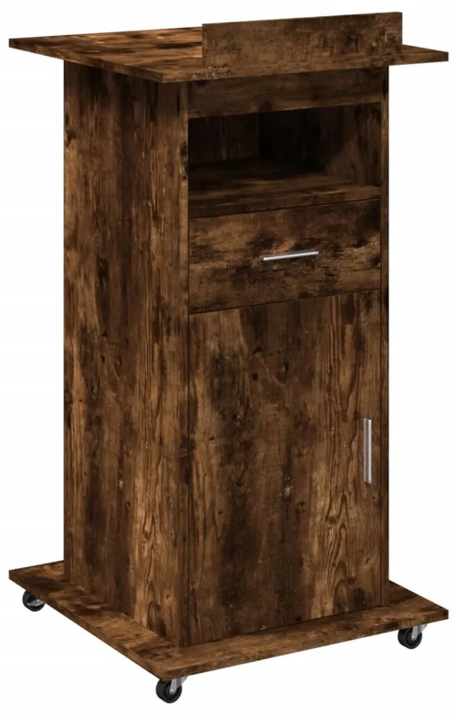 szerelt fa állópult kerékkel és fiókkal 55 x 55 x 107 cm