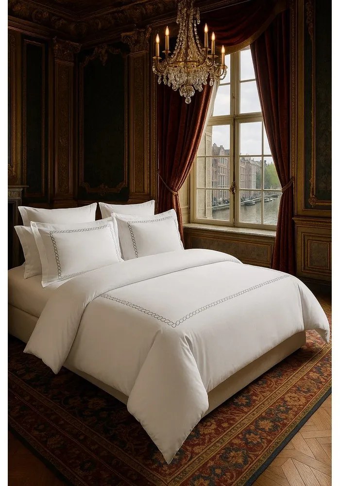 Fehér hatrészes egyszemélyes pamut-szatén ágyneműhuzat lepedővel 140x200 cm Whispered Serenity – Mila Home Luxury