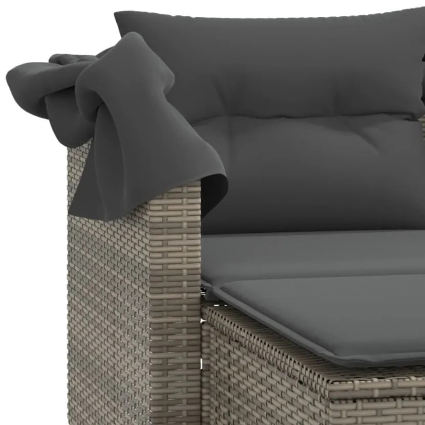 2 személyes szürke polyrattan kerti kanapé baldachinnal/székkel