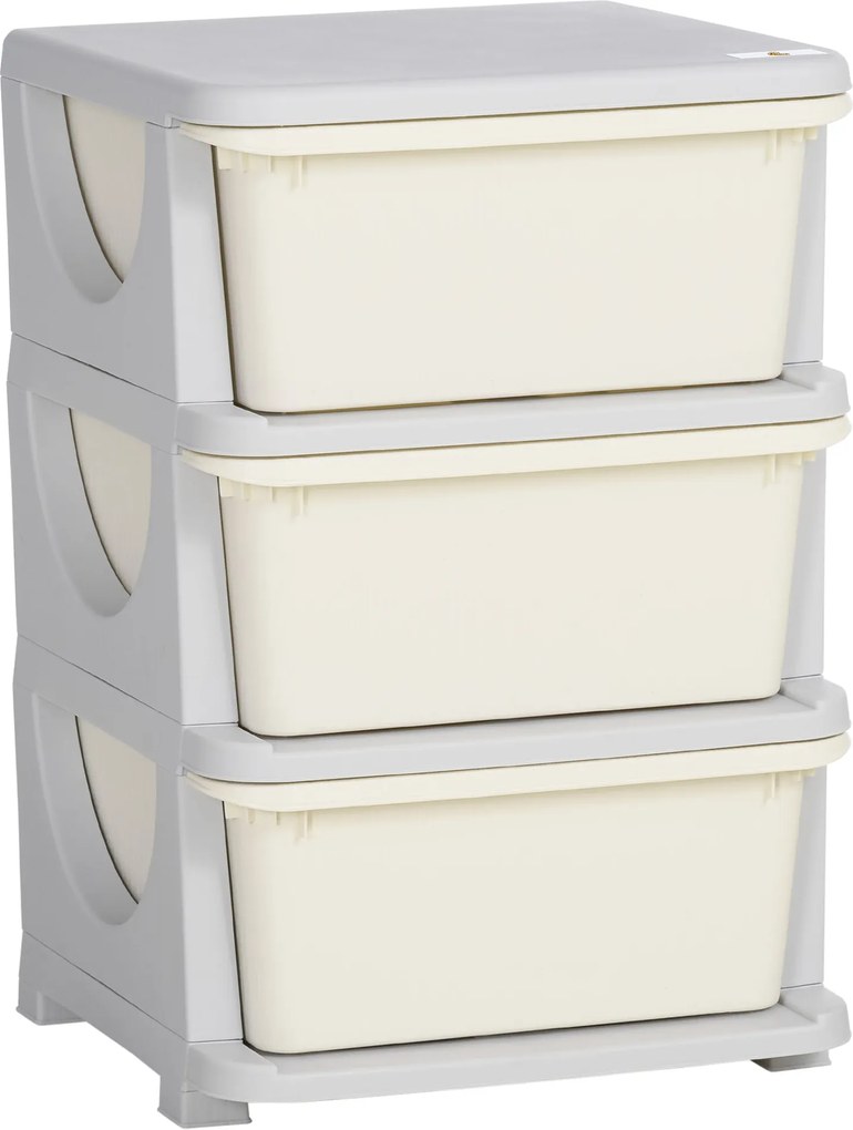 HOMCOM Fiókos Szekrény Gyerekeknek Tároló Helyekkel, Tároló Dobozokkal Játék Szervező Játék Láda, Három Szintes Gyerekszobába 3-6 Éveseknek, Krém 37 x