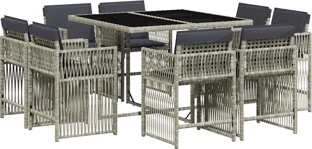 vidaXL 9részes világosszürke polyrattan kerti étkezőgarnitúra párnával