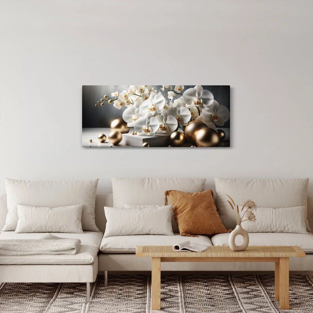 Kép - Orchidea és aranygolyók (120x50 cm)