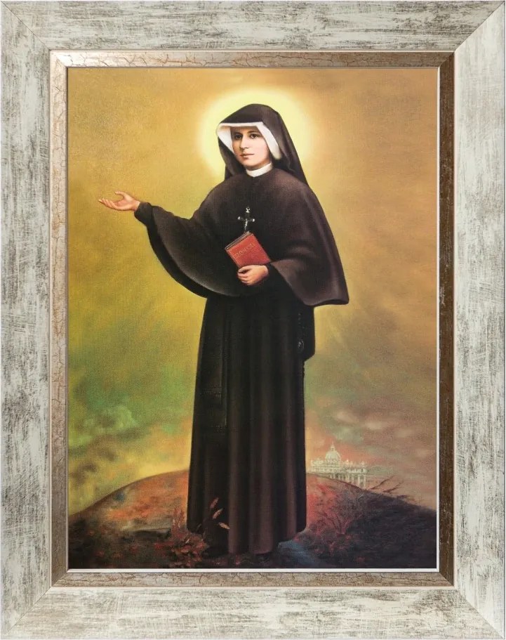 Szent Fausztina Nővér Szakrális Kép Fehér Díszkeretben 30X40