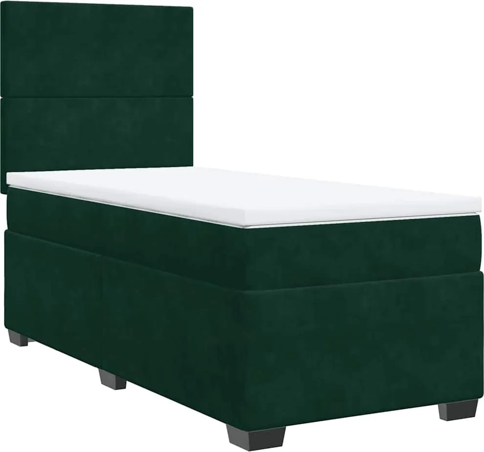 vidaXL sötétzöld bársony rugós ágy matraccal 90x190 cm