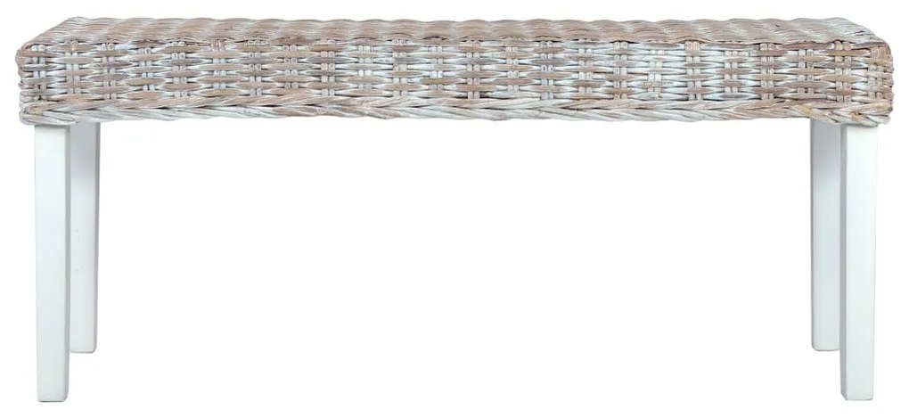 fehér természetes kubu rattan és tömör mahagóni fa pad 110 cm