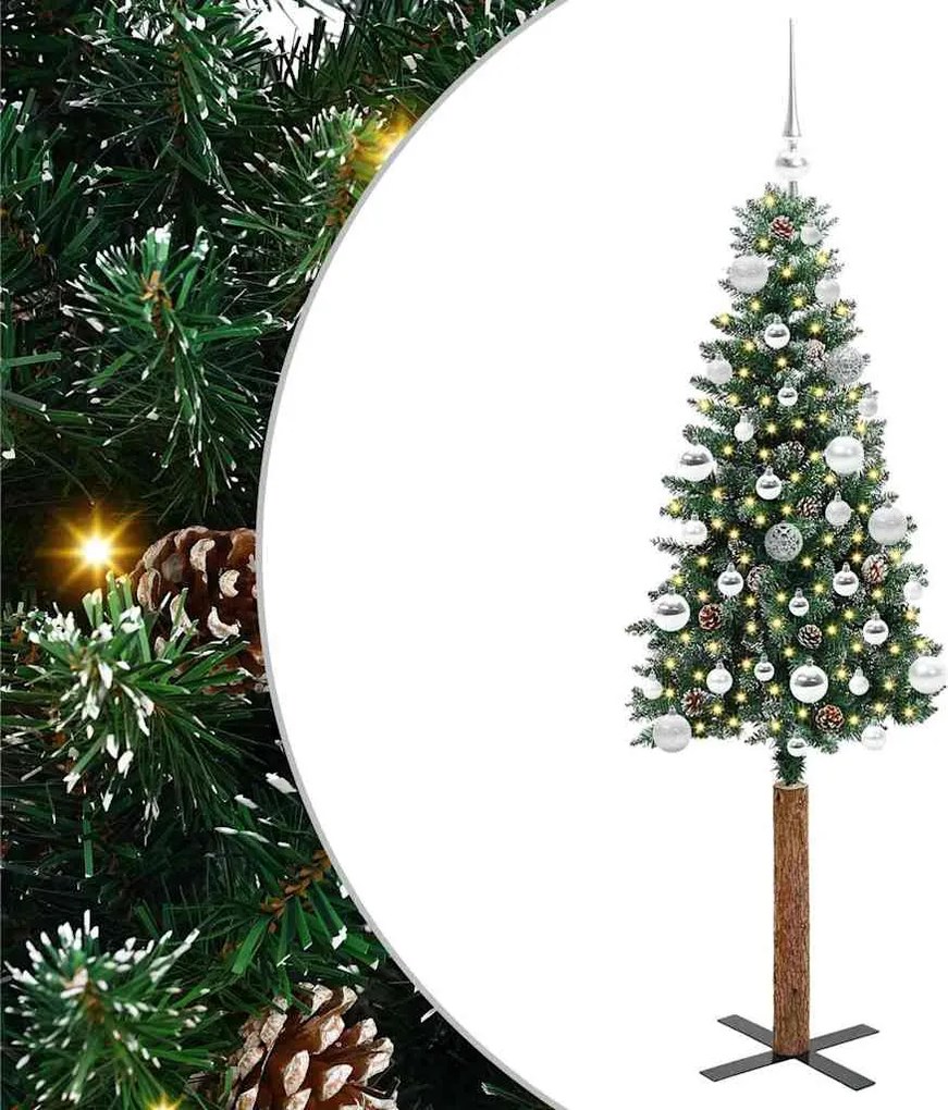 vidaXL Karcsú karácsonyfa 150 LED-del Zöld 150 cm PVC és tömör fenyőfa