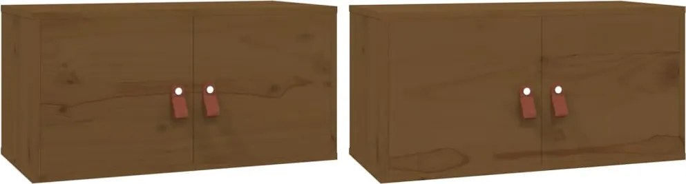 vidaXL 2 db mézbarna tömör fenyőfa faliszekrény 60 x 30 x 30 cm
