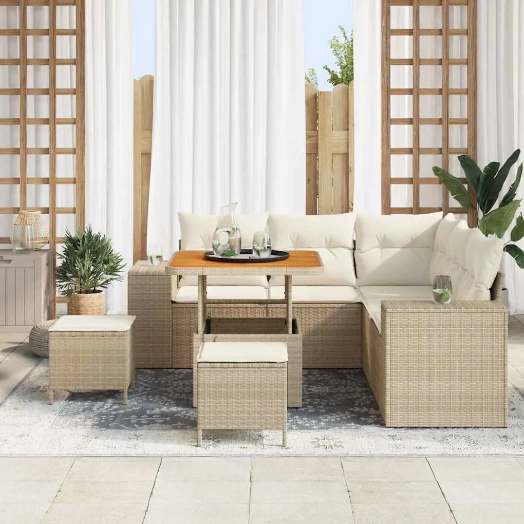 Kerti Kanapé Szett párnával 8 pcs Beige és krém 80 x 80 x 71 cm