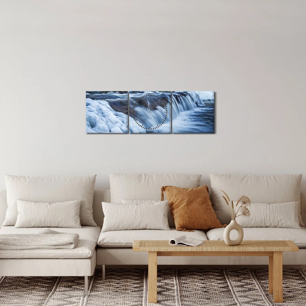 Egy folyó képe télen (órával) (90x30 cm)