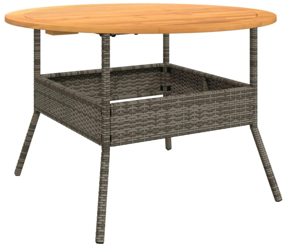 szürke polyrattan kerti asztal akácfa lappal Ø110 x 71 cm