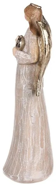 Dekoráció Angyal arany szárnyakkal és szívvel, polirezin, barna