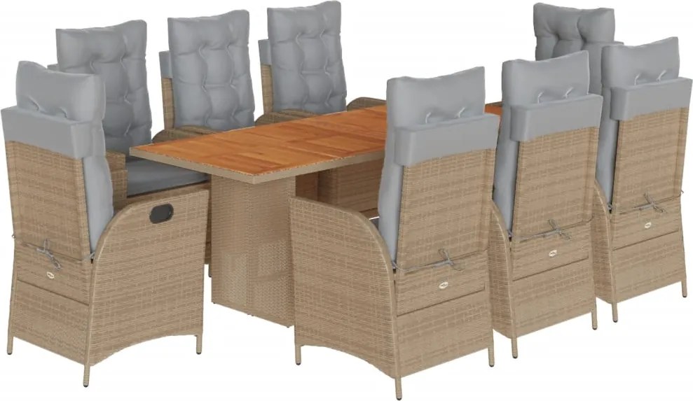 vidaXL 9 részes vegyes bézs polyrattan kerti étkezőgarnitúra párnákkal
