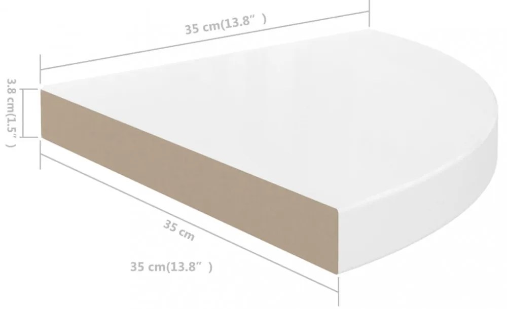 2 db magasfényű fehér MDF lebegő sarokpolc 35 x 35 x 3,8 cm