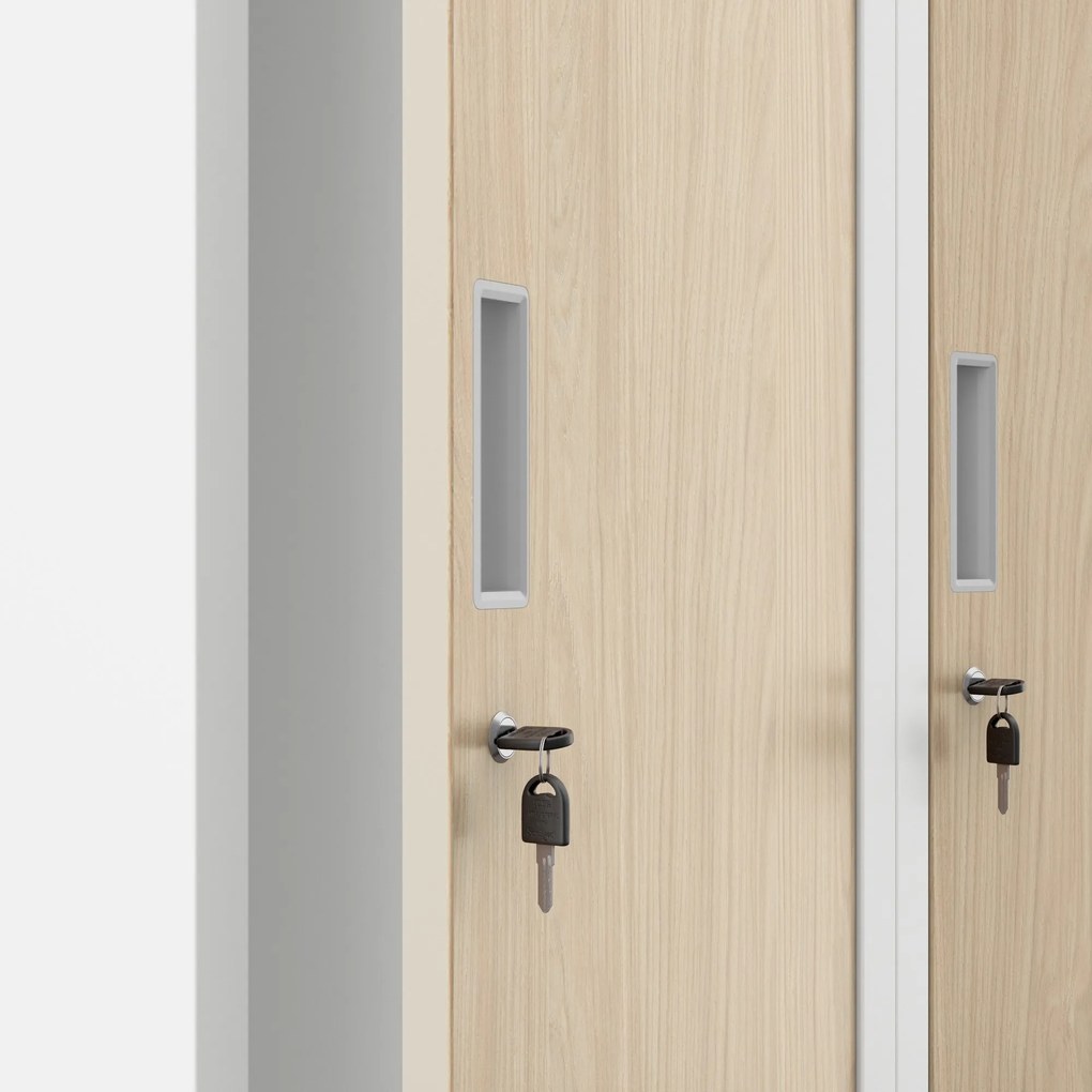 Pléh öltözőszekrény talpazaton, négymodulos, polcokkal, KACPER II, 800 x 1800 x 500 mm, Eco Design: fehér/ sonoma tölgy