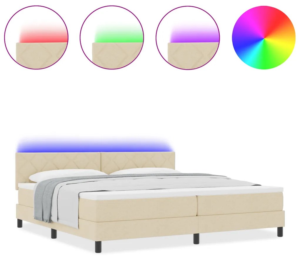 vidaXL Box Spring Ágy Matraccal & LED Krém 200x200 cm Szövet