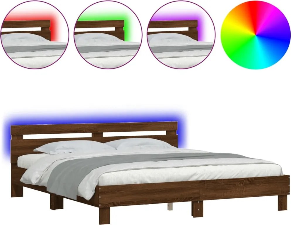 vidaXL barna tölgy színű ágykeret fejtámlával és LED-del 160 x 200 cm