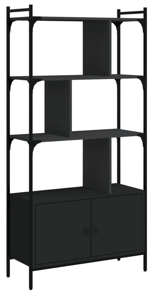 fekete szerelt fa könyvespolc ajtókkal 76,5 x 30 x 154,5 cm