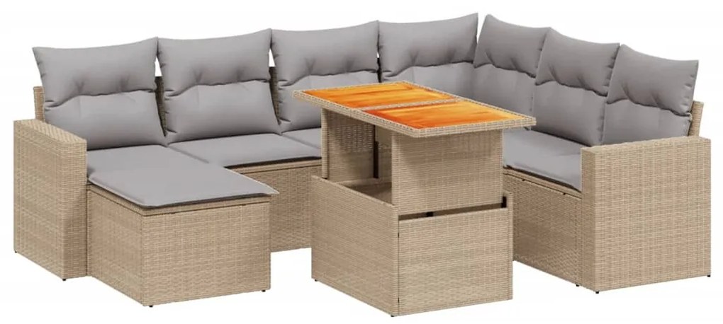 8 részes bézs polyrattan kerti ülőgarnitúra párnával