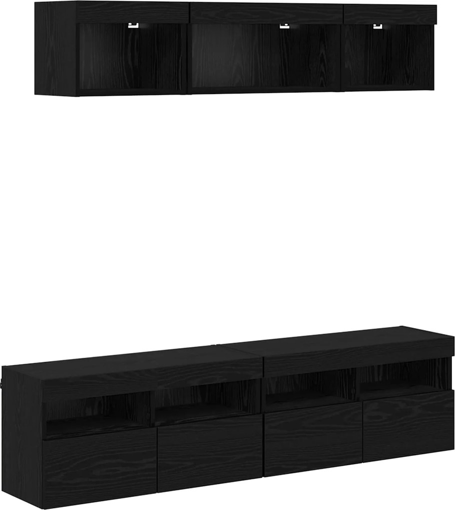 vidaXL TV Fali Egységek LED-del 5 pcs Fekete tölgy 80 x 30 x 40 cm