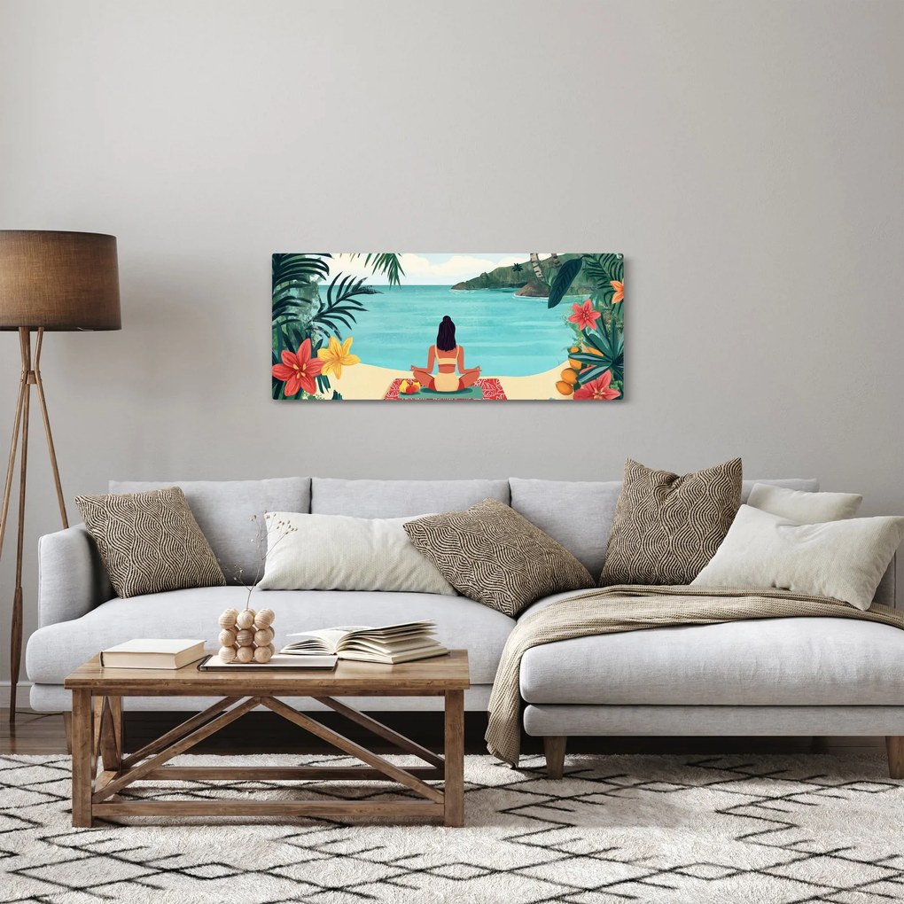 Kép - Jóga nő a tengerparton (120x50 cm)