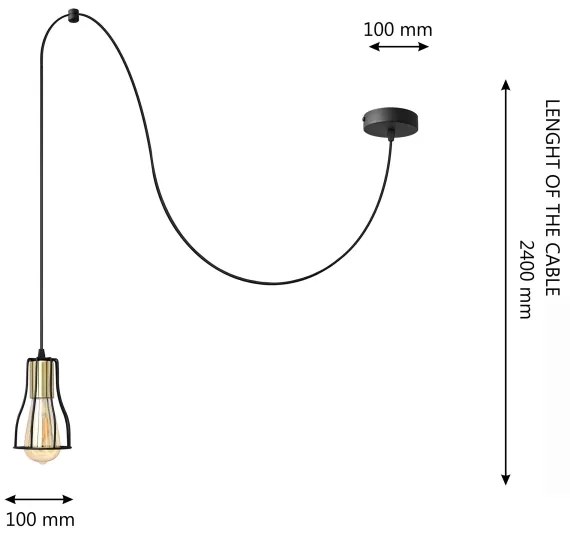 Csillár zsinóron TUBE LONG 1xE27/15W/230V fekete/arany