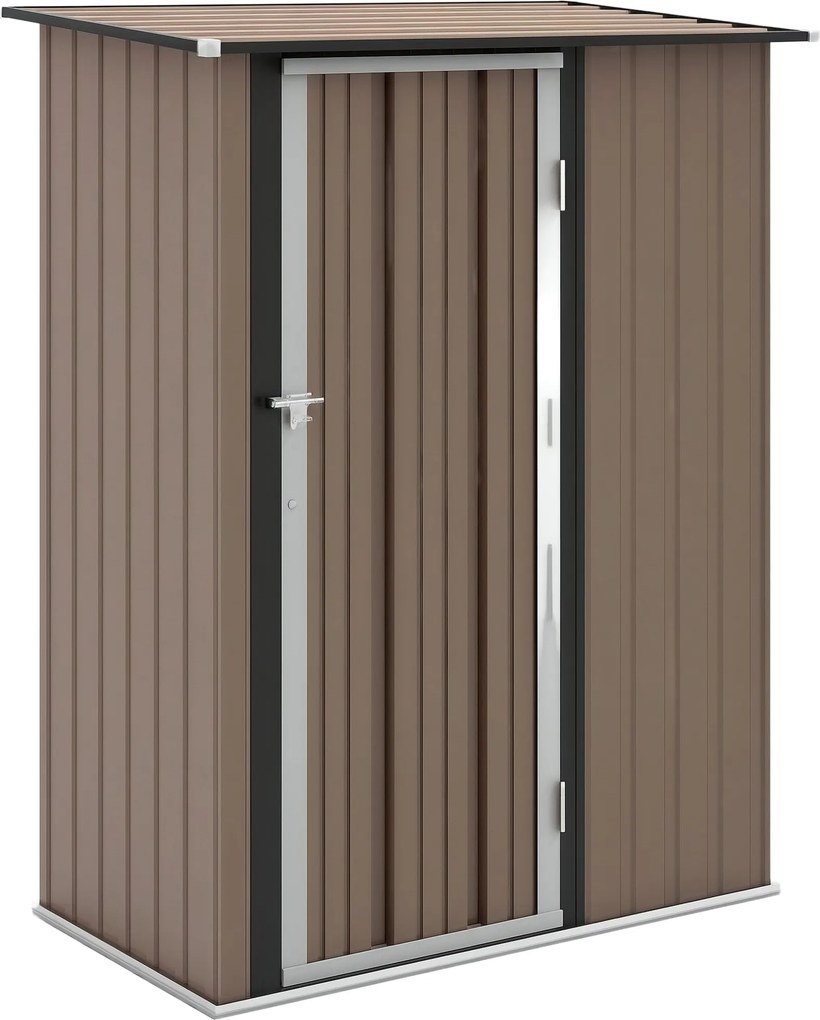 Outsunny Kerti Sátor 1,07 m² 142x84x189 cm Fém Külső Sátor Zárható Ajtóval és Levízvezető Lyukkal Eszköz Tárolásához Barna | Aosom