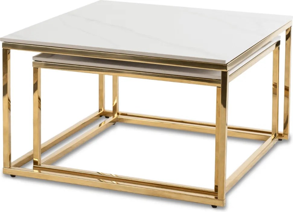 Kerámia dohányzóasztal szett fehér márvány hatású felülettel, arany kivitelben TENOR