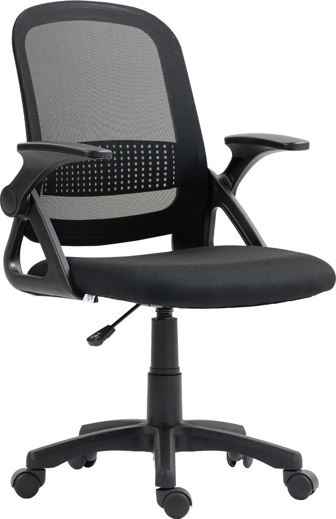 HOMCOM ergonomikus hálós irodai szék felhajtható karfákkal, deréktámasz, magasság- és dőlésszabályozás — fekete | Aosom