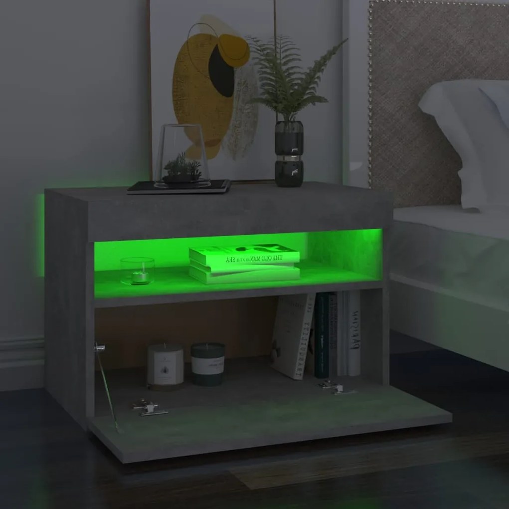 2 db betonszürke éjjeliszekrény LED-lámpákkal 60 x 35 x 40 cm