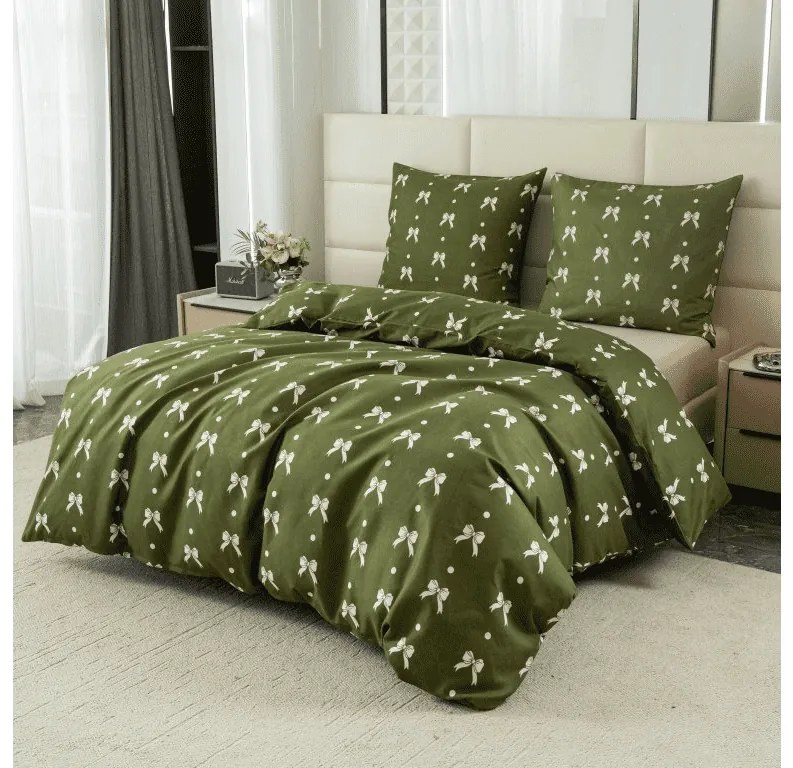 Mikroflanel ágyneműhuzat WHITE BOW zöld Ágyneműhuzat mérete: 2 db 70 x 90 cm | 200 x 220 cm