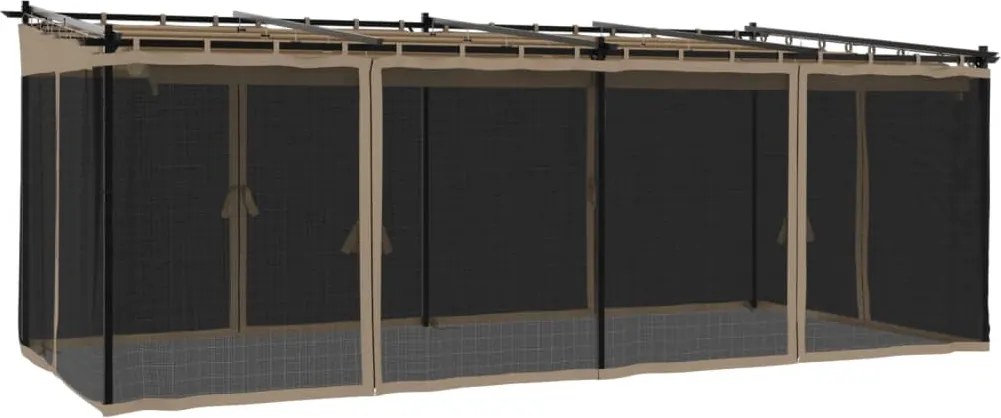 vidaXL tópszínű acél pavilon hálós oldalakkal 6 x 3 m