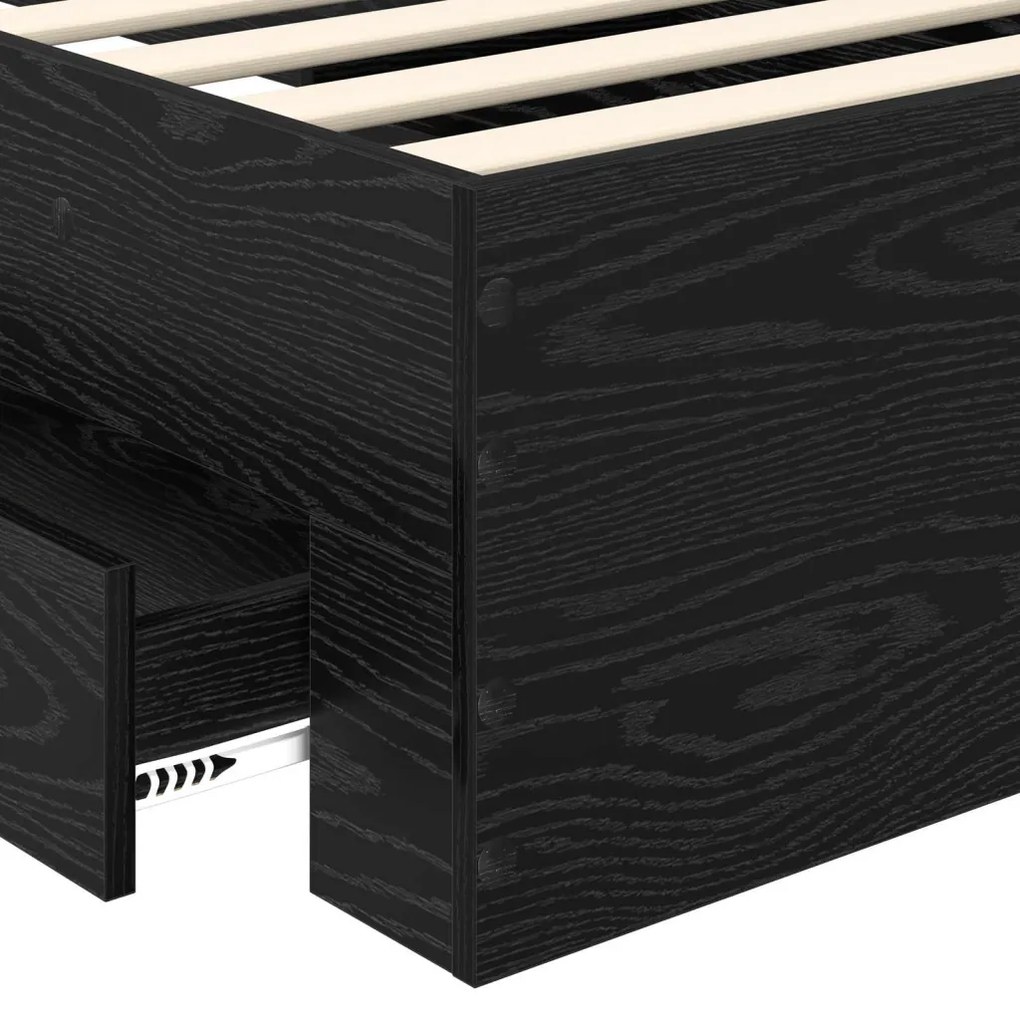 vidaXL Ágykeret fiókkal fejtámlával Fekete tölgy 90 x 200 cm Faanyag