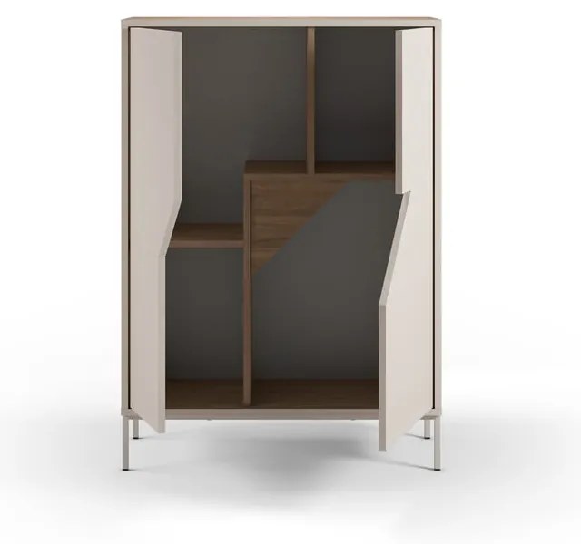 Krémszínű-natúr színű komód tölgyfa dekorral 85x120x40 cm Lilou – Marckeric