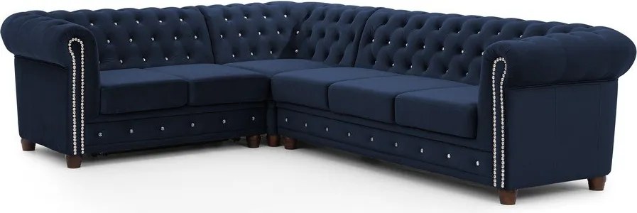 Kék bársony kinyitható sarokkanapé (bal oldali-L alakú) York Blik – Ropez