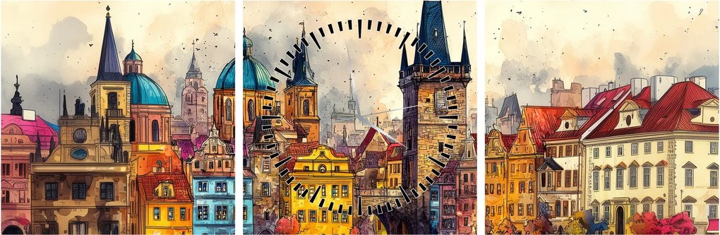 Kép - Ősz a festett városban (órával) (90x30 cm)