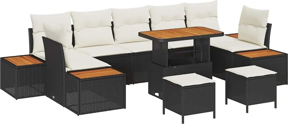 vidaXL Kerti Kanapé Szett 10 pcs Fekete polirattan