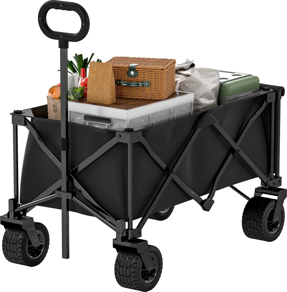 Outsunny Nyaralókocsi Nagy Kerekekkel Összecsukható Kertikocsi Állítható Fogantyúval, Bővíthető Hátsó Ajtóval, 100 kg Teherbírás, Minden Terepen Haszn