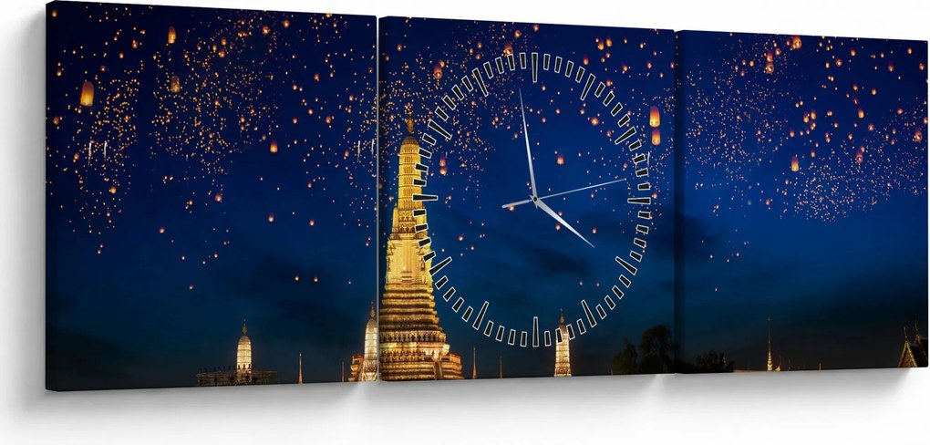Kép - A boldogság lámpásai, Bangkok (órával) (90x30 cm)