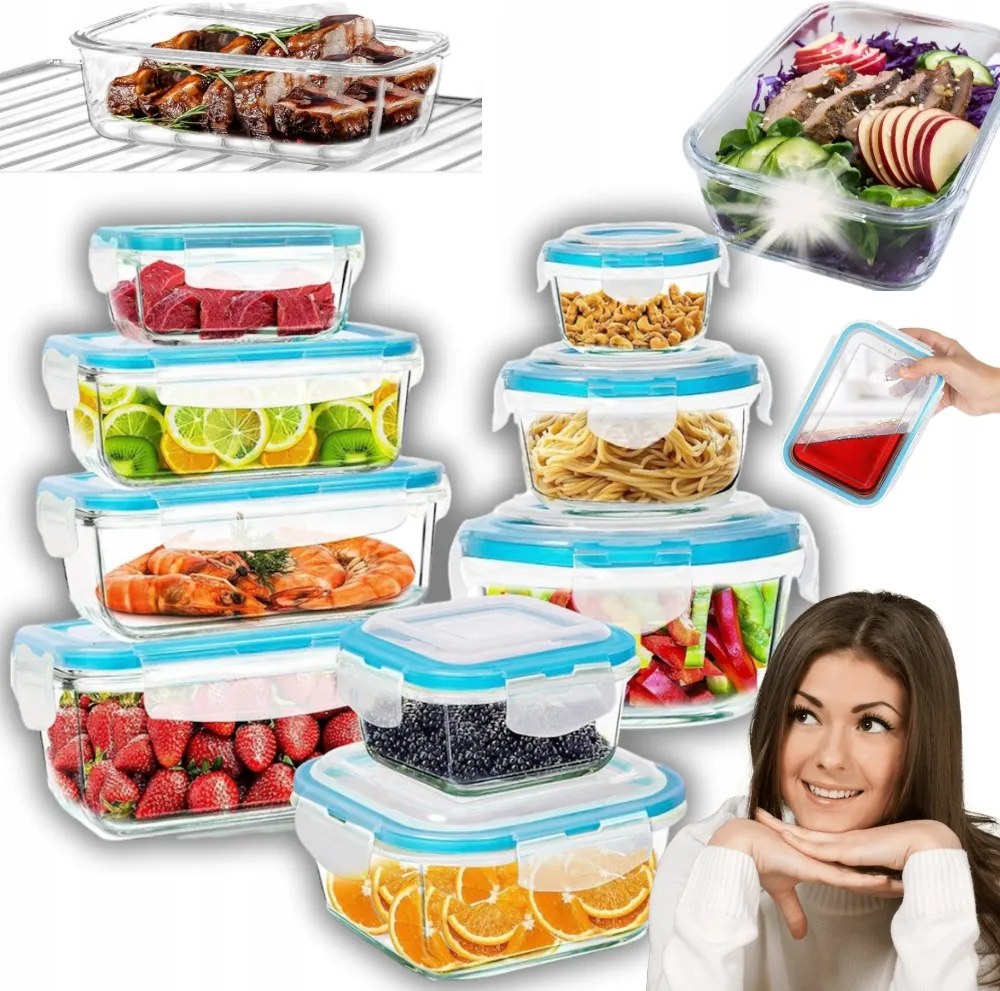 Üveg Élelmiszer Tároló Dobozok Élelmiszer Számára Bpa-mentes Üveg 9db!