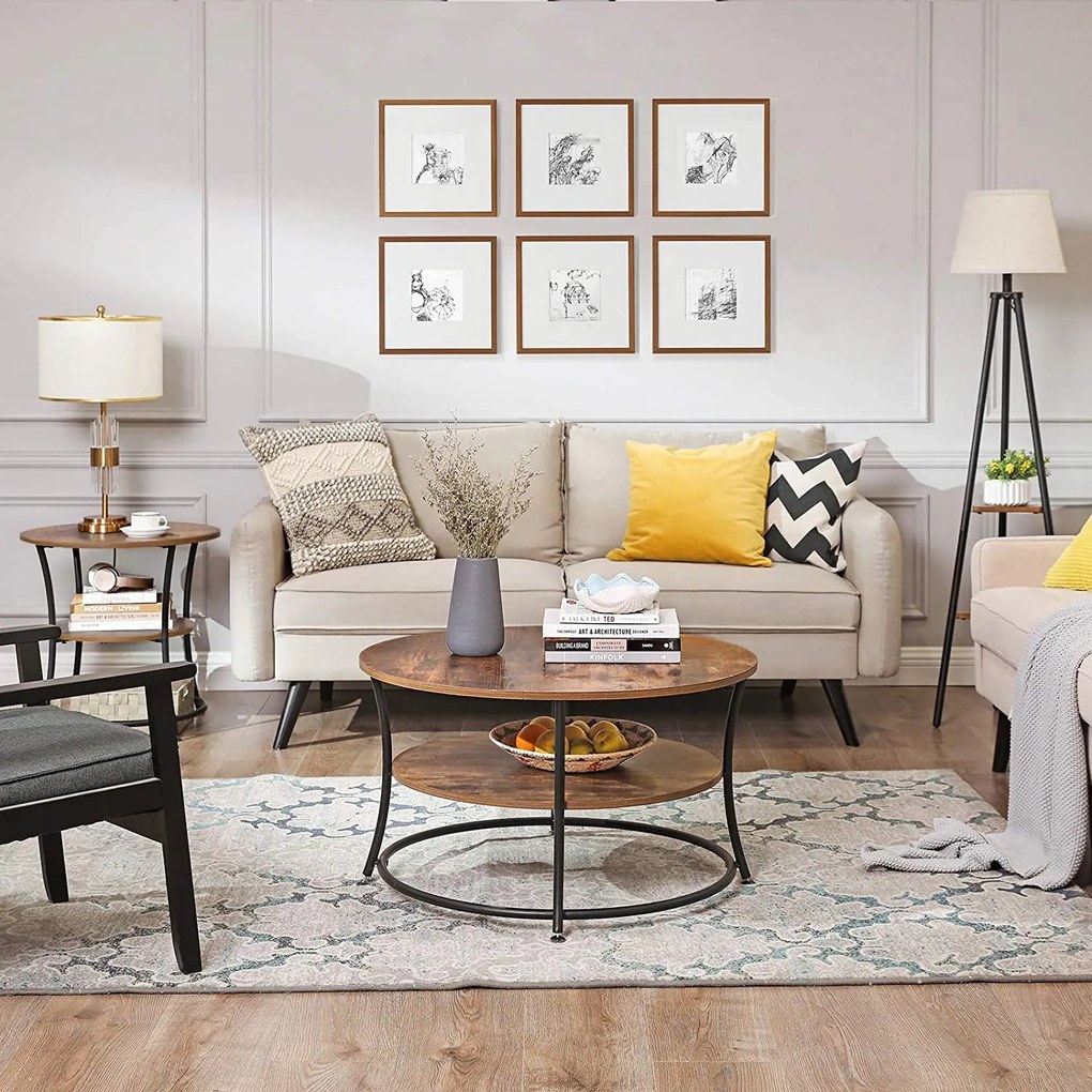 Kerek oldalsó asztal 2 polccal, kis dohányzóasztal 55 x 55 cm