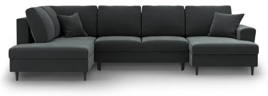Sötétszürke bársony kinyitható tárolóhelyes sarokkanapé (bal oldali-U alakú) Kyoto – Cosmopolitan Design