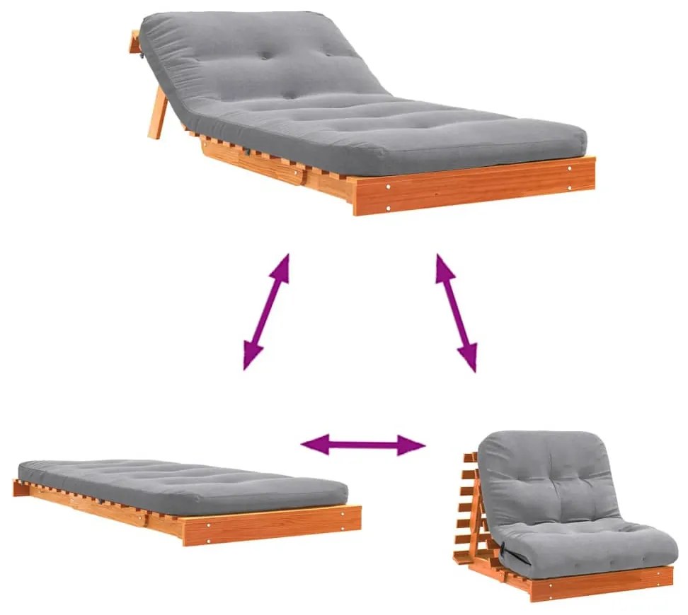viaszbarna tömör fenyőfa futon kanapéágy matraccal 80x206x11 cm