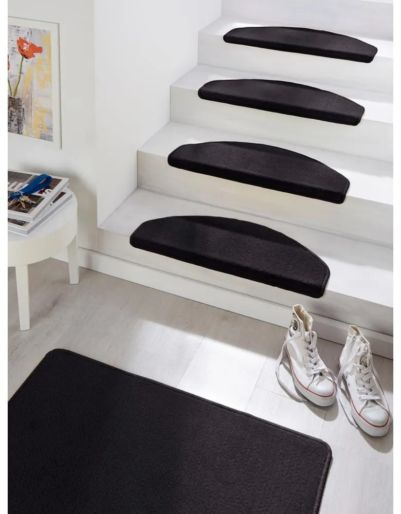 Fekete öntapadós lépcsőszőnyeg szett 15 db-os 23x65 cm Fancy – Hanse Home