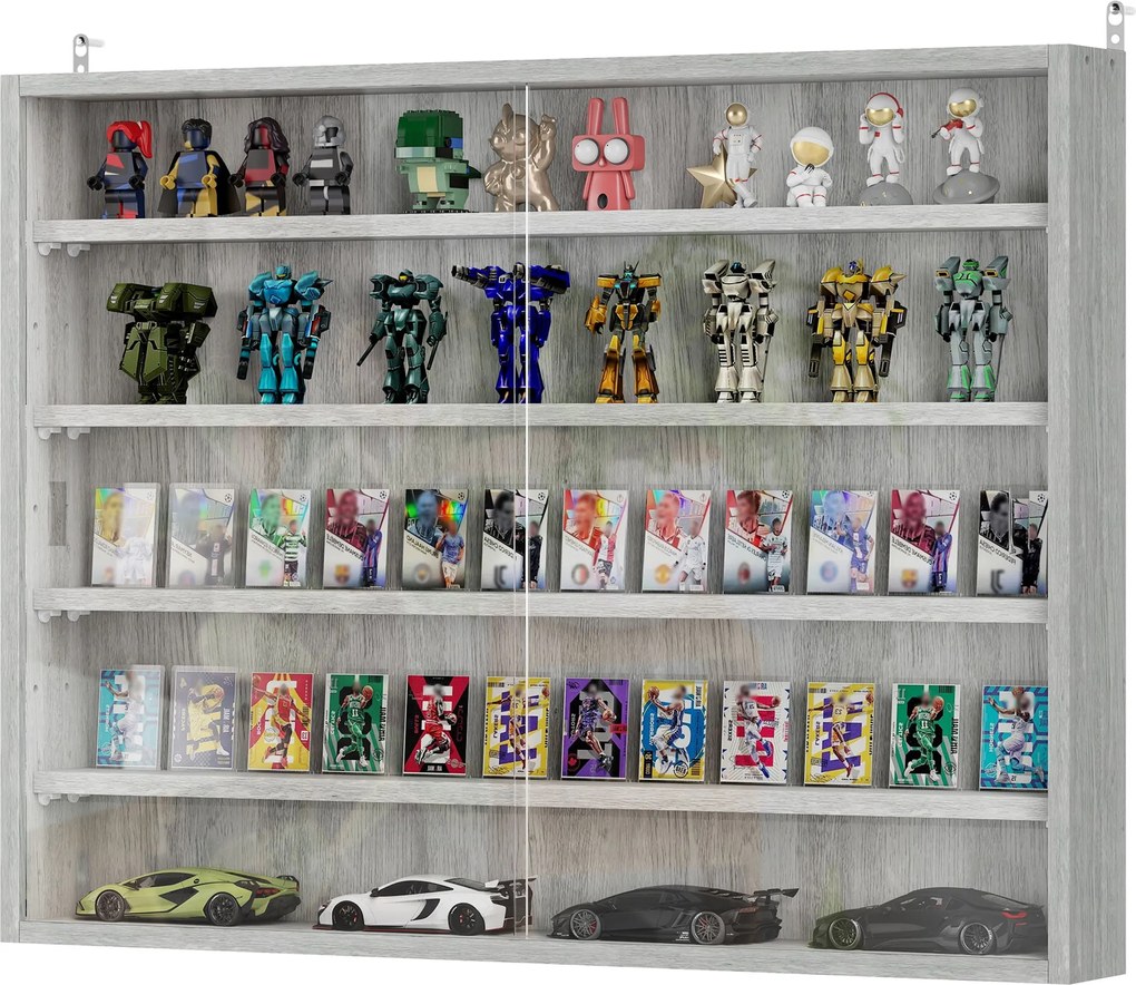 HOMCOM Gyűjtemény Kiállító Szekrény Fali Kiállító Szekrény 80 x 9,5 x 60 cm 4 Állítható Polccal és 2 Csúszó Üvegajtóval, Miniatűr Figurák és Autó Gyűj